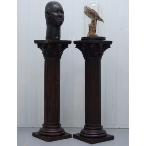 PAIR OF SOLID ROSEWOOD CORINTHIAN HAND CARVED PILLAR STANDS FOR BUSTS TAXIDERMY   173454973587